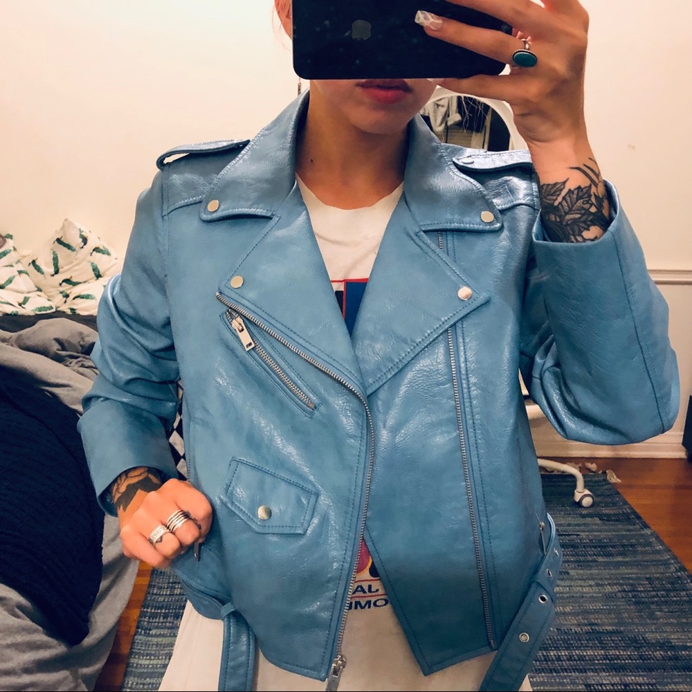 Baby Blue Leather Jacket